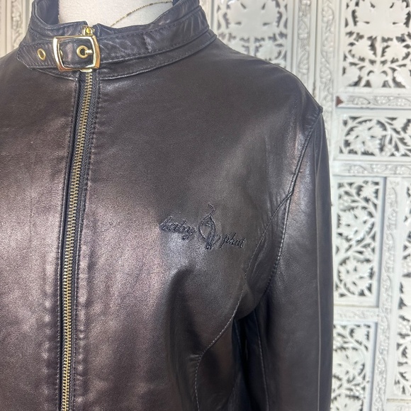 Baby Phat Soft Black Leather Moto Grunge Buckle Zip Up Jacket Sz Large - Picture 2 of 11